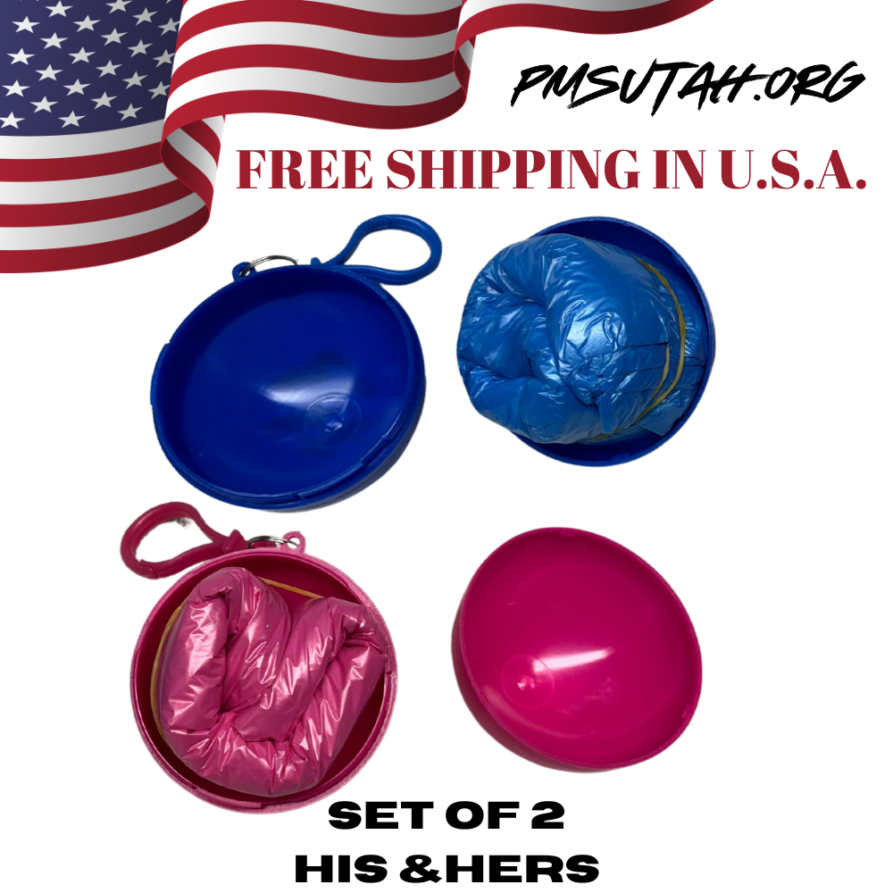 Set of 2 Portable Raincoats Hook Poncho Ball Disposable Emergency His & Hers - PMSUTAH