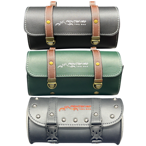 Leather Bag Pouch Motorcycle Front Fork Rear Sissy Bar Tool Kit Holder Storage - PMSUTAH