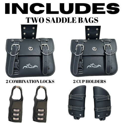 Motorcycle Saddlebags with Cupholders Saddle Panniers Rear Side Bags Black Pair - PMSUTAH