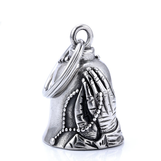 Bell Motorcycle Hanger Praying Hands Rosary Beads Gremlin Angel Biker Bling Pray